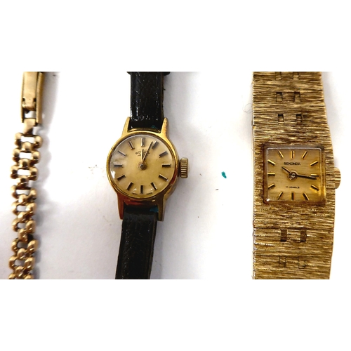 9 - Ladies variously cased and strapped wristwatches; and a sovereign gauge