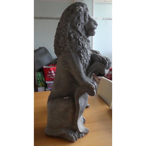 60 - Two grey painted, stone effect, fibreglass lion ornaments  40