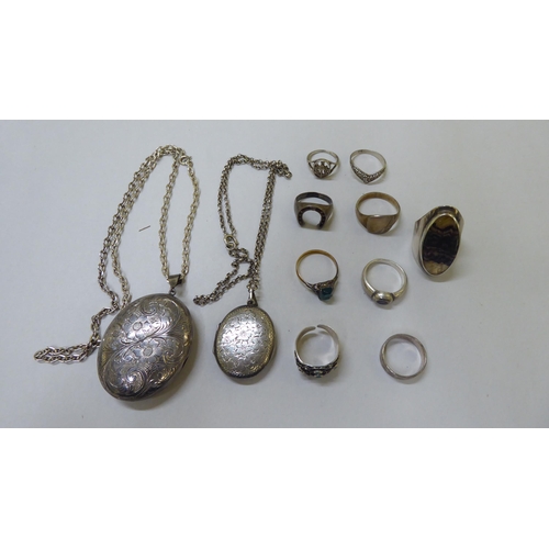 11 - Silver and white metal items of personal ornament: to include watch chains; bangles; and rings ... 