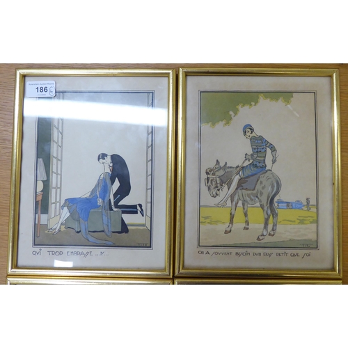 186 - After Ettore Tito - four circa 1927 individually titled works  hand tinted prints  6