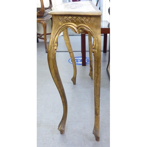 348 - A modern gilt and cream painted, serpentine front console table, raised on cabriole legs  32.5