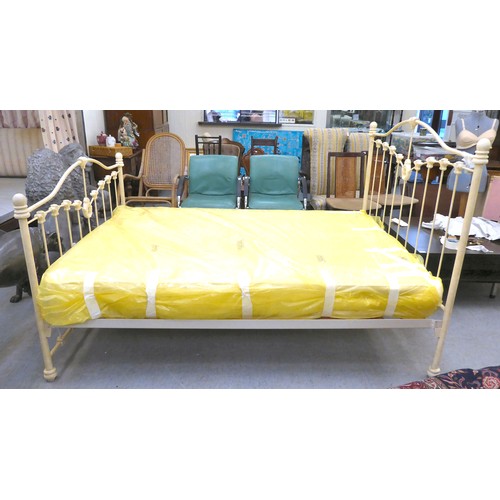 155 - A Victorian style washed cream painted bed frame with a railed back and foot  54