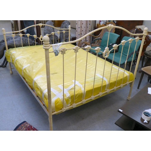 155 - A Victorian style washed cream painted bed frame with a railed back and foot  54