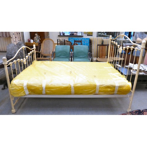 155 - A Victorian style washed cream painted bed frame with a railed back and foot  54