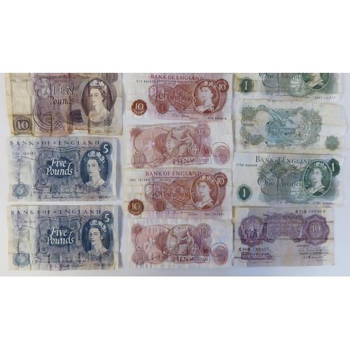 105 - British banknotes: to include 10/-, £1, £5, £10 and £20 notes