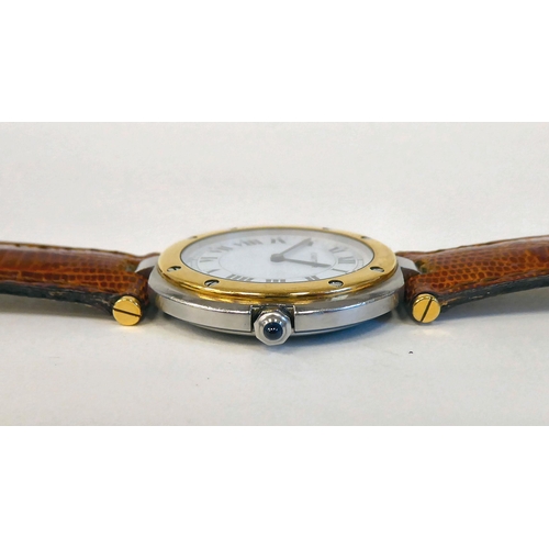 110 - A Santos de Cartier bi-coloured, stainless steel cased wristwatch, no.8191222912, the quartz movemen... 