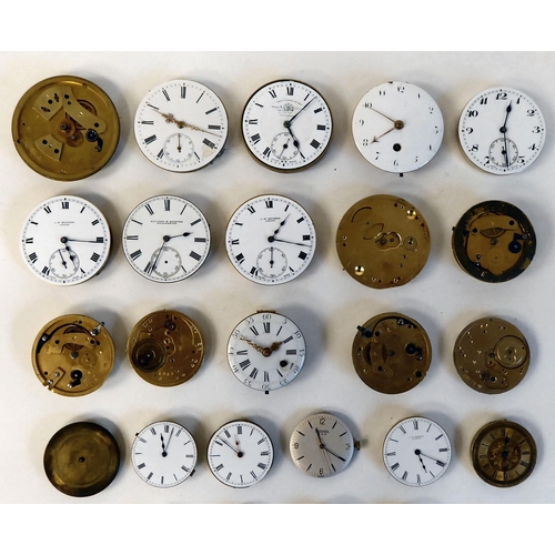 134 - Various pocket watch and other movements, faced by Arabic and Roman dials