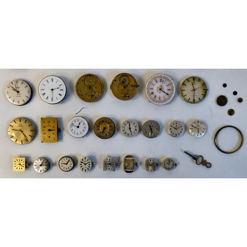 134 - Various pocket watch and other movements, faced by Arabic and Roman dials