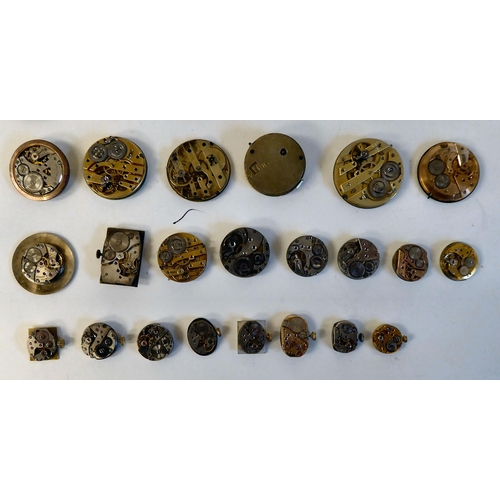 134 - Various pocket watch and other movements, faced by Arabic and Roman dials