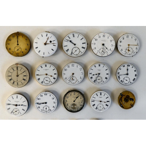 135 - Various pocket watch and other movements, faced by Arabic and Roman dials