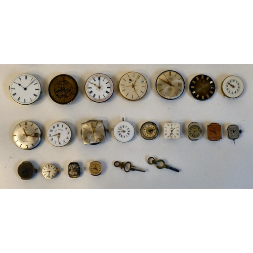 135 - Various pocket watch and other movements, faced by Arabic and Roman dials