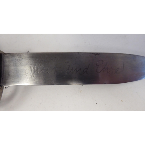 14 - A German Nazi Hitler Youth knife, an emblem on the handle, the blade with a motto  5.5