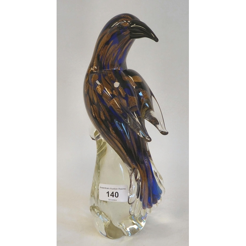 140 - A vintage, circa 1970, Formia Vetri Di Murano Art Glass model bird, decorated in streaky tones of bl... 