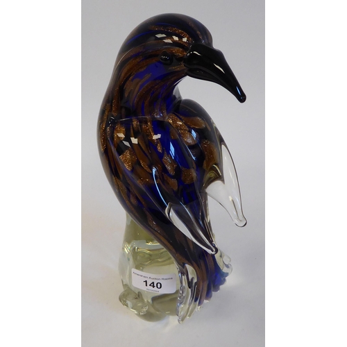 140 - A vintage, circa 1970, Formia Vetri Di Murano Art Glass model bird, decorated in streaky tones of bl... 