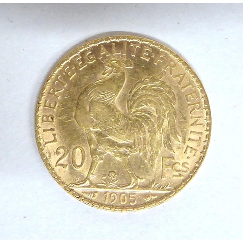 150 - A French Republique 1905 20 franc gold coin