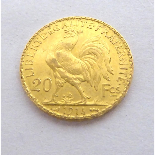 154 - A French Republique 1914 20 franc gold coin