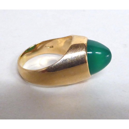 155 - An 18ct gold ring, set with a cabochon cut green stone