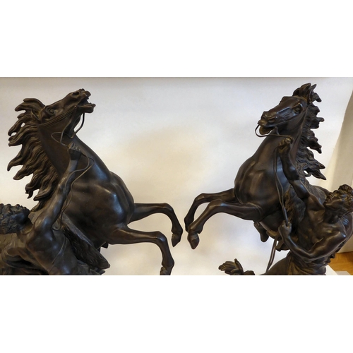 158 - After Coustou - a pair of 19thC cast and patinated bronze Marley horses with attendants  19.5