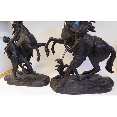 158 - After Coustou - a pair of 19thC cast and patinated bronze Marley horses with attendants  19.5