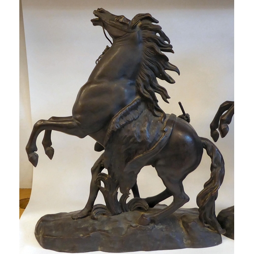 158 - After Coustou - a pair of 19thC cast and patinated bronze Marley horses with attendants  19.5