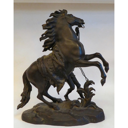 158 - After Coustou - a pair of 19thC cast and patinated bronze Marley horses with attendants  19.5