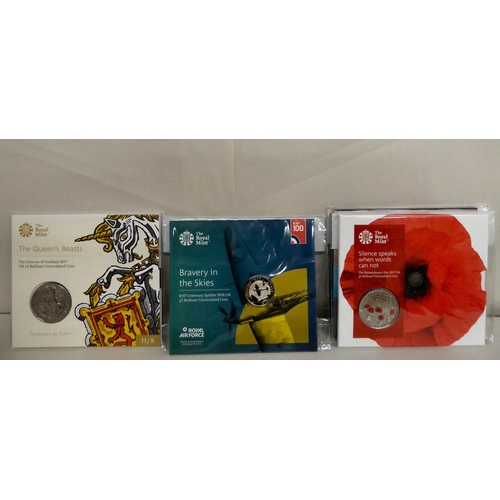 166 - Royal Mint proof collector's coins: to include 'The Queens Beast' £5