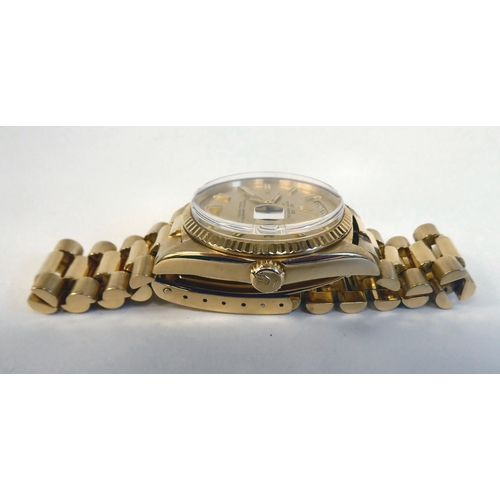 167 - A Rolex Oyster Perpetual Day Date, 18ct gold cased bracelet wristwatch, the Superlitive chronometer ... 