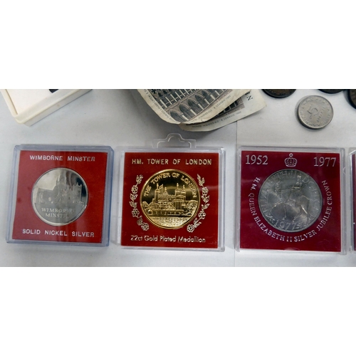 168 - Uncollated coins: to include commemorative 22ct gold plated examples