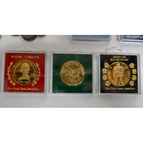 168 - Uncollated coins: to include commemorative 22ct gold plated examples