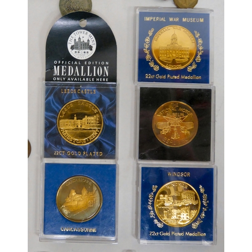 168 - Uncollated coins: to include commemorative 22ct gold plated examples