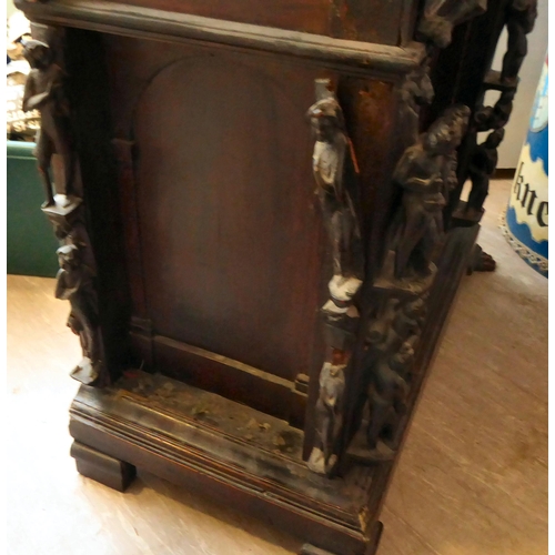 17 - A 17th/18thC Italian fruitwood and pine table/curiosity cabinet, the shelf top over a frieze drawer,... 