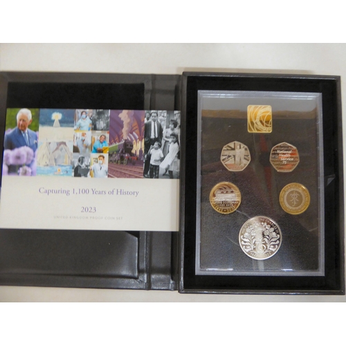 170 - Commemorative proof coins: to include Royal Mint 2008 'Royal Shield of Arms' silver set  cased