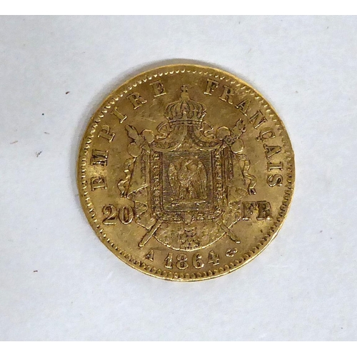 189 - A Napoleon III 1864 20 franc gold coin