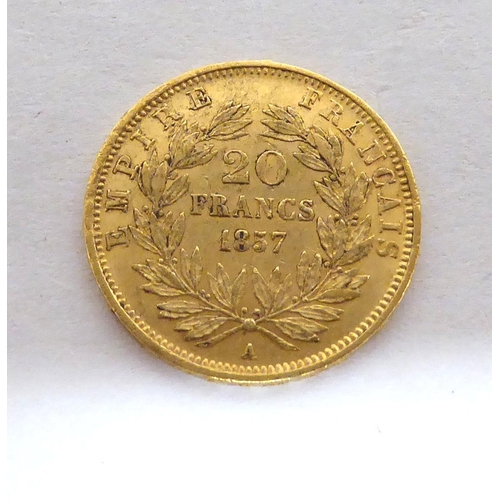 190 - A Napoleon III 1857 20 franc gold coin