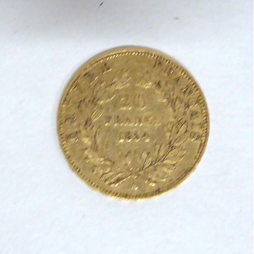 193 - A Napoleon III 1854 20 franc gold coin