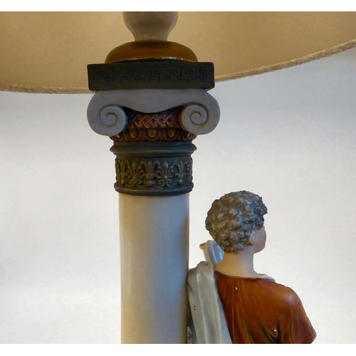 196 - A 20thC Royal Dux ceramic table lamp, fashioned as a Biblical group, depicting a young man and woman... 