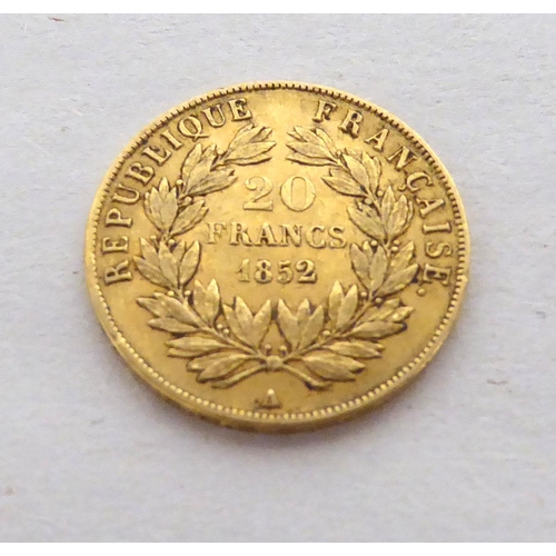 198 - A Louis-Napoleon 1852 20 franc gold coin