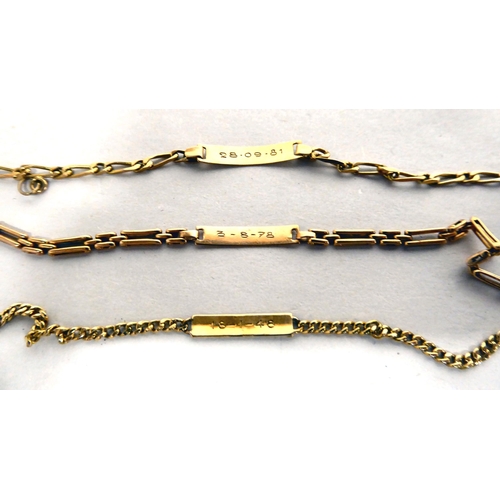 205 - Three 9ct gold identity bracelets