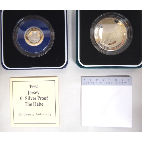 213 - Silver proof collector's coins: to include a 1992 Jersey £1