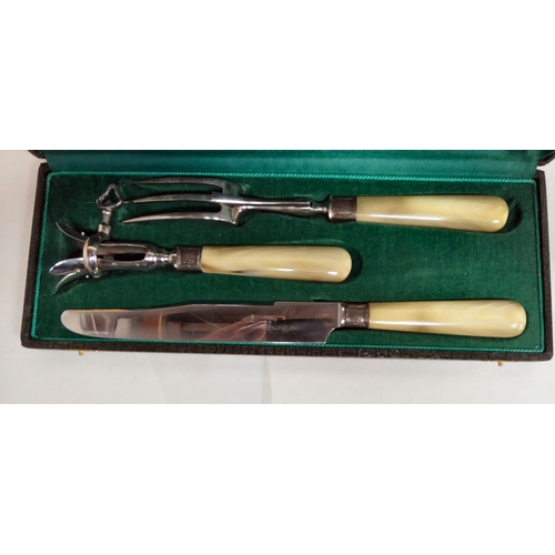 230 - Orfevrerie Perrin silver plated cutlery and flatware, the knives on horn handles