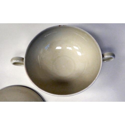 231 - A German Nazi SS Allach twin handled, white porcelain bowl and lid with a knop and emblem  5.75... 