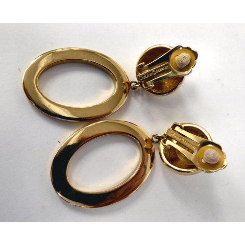 274 - A pair of Christian Dior clip-on yellow metal, pendant earrings