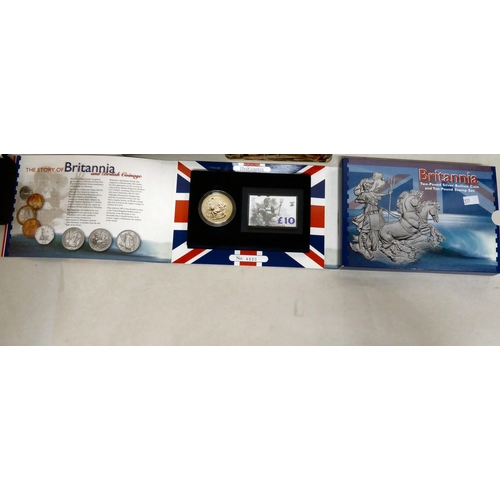 277 - Silver proof collector's coins: to include The Britannia Two pound and stamp set