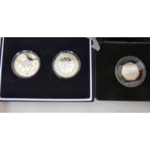 277 - Silver proof collector's coins: to include The Britannia Two pound and stamp set