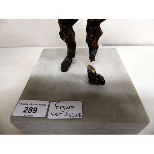 289 - A bronze abstract sculpture, a standing figure, on a marble plinth  17