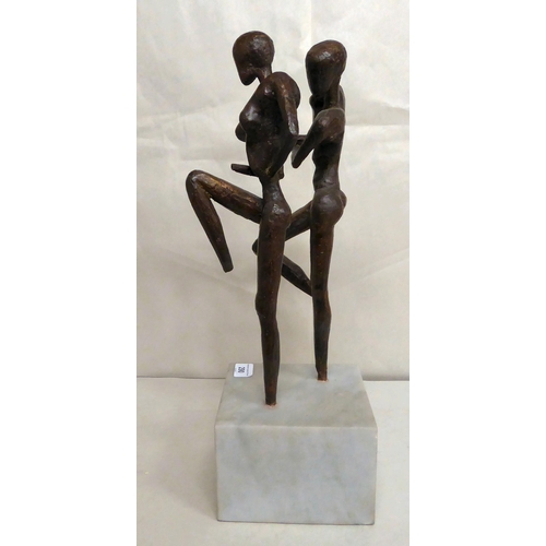 290 - A bronze abstract sculpture, two dancing figures, on a marble plinth  19