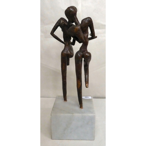 290 - A bronze abstract sculpture, two dancing figures, on a marble plinth  19