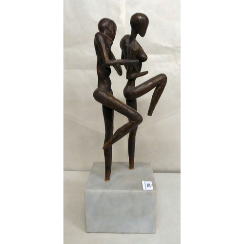 290 - A bronze abstract sculpture, two dancing figures, on a marble plinth  19