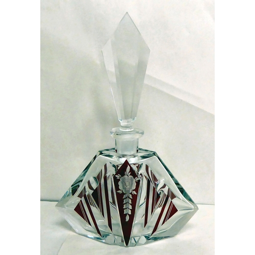 295 - A Continental ruby and clear glass liqueur decanter of diamond form  10.5