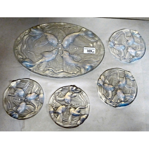 309 - A Verlys iridescent glass plaque, moulded in relief with fish  12